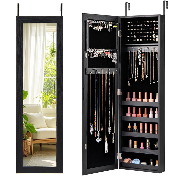 Giantex Wall or Door Mounted Jewelry Cabinet with Full Length Mirror Over The Door Jewelry Armoire Organizer