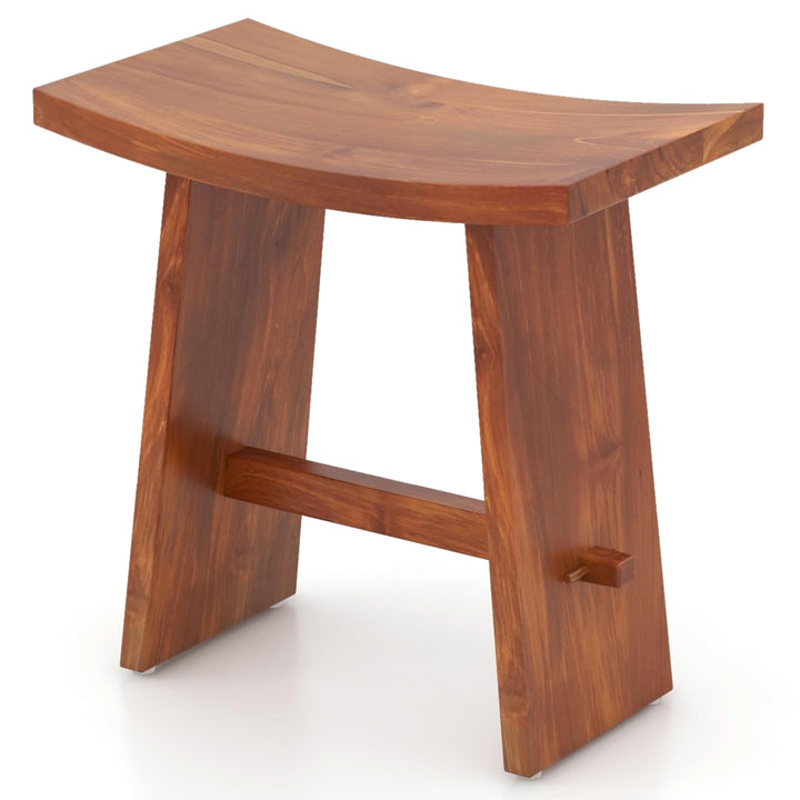 Giantex 20 Inch Teak Shower Bench Waterproof, Small Wood Shower Chair Seat w/Curved Seat