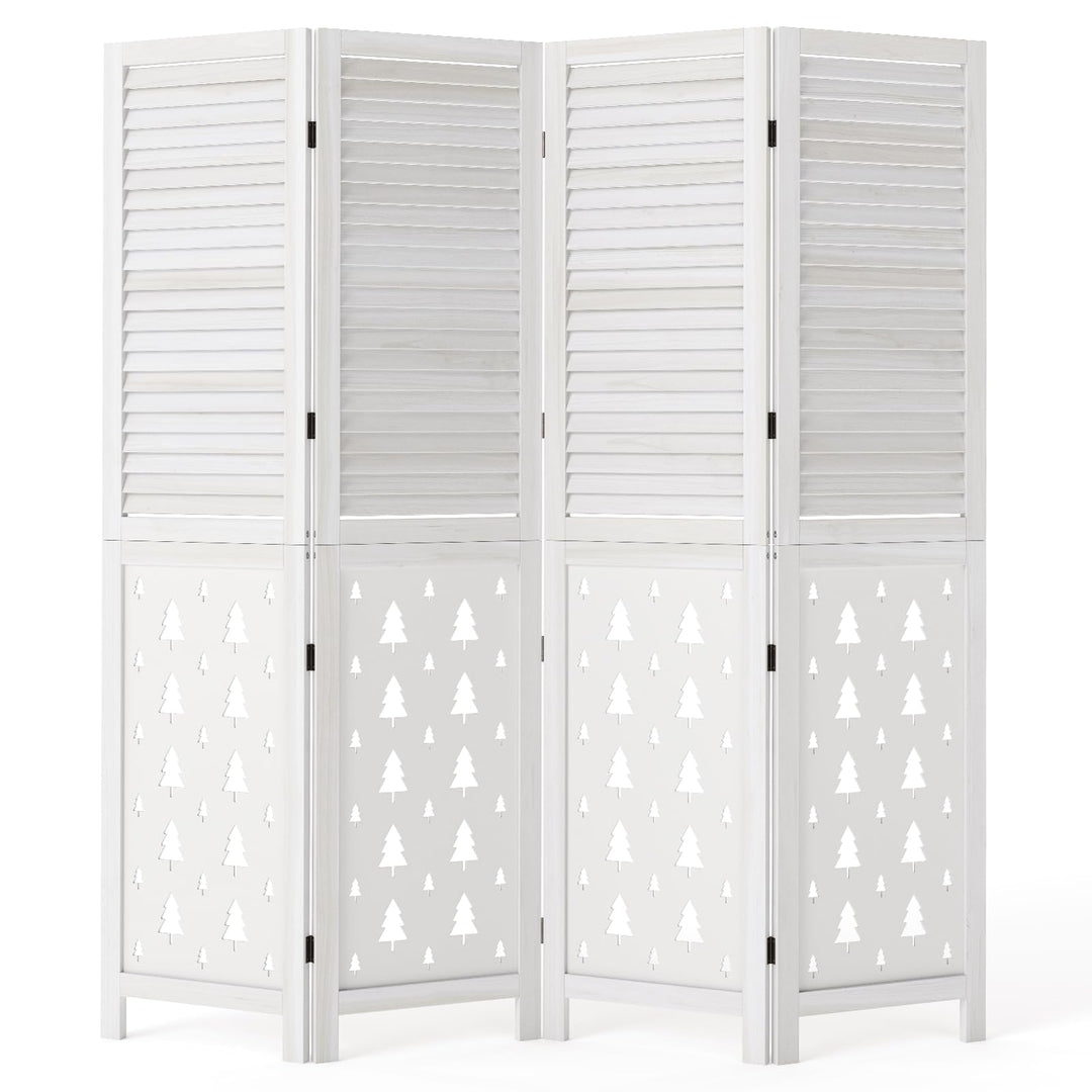 GIANTEX 4 Panel Folding Room Divider with Louvered Slats &amp; Pine Tree Cutout