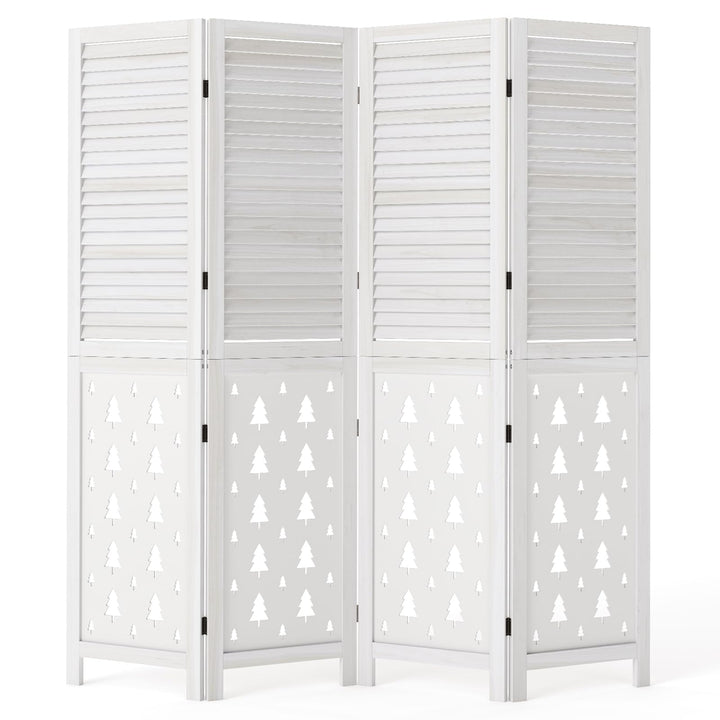 GIANTEX 4 Panel Folding Room Divider with Louvered Slats &amp; Pine Tree Cutout