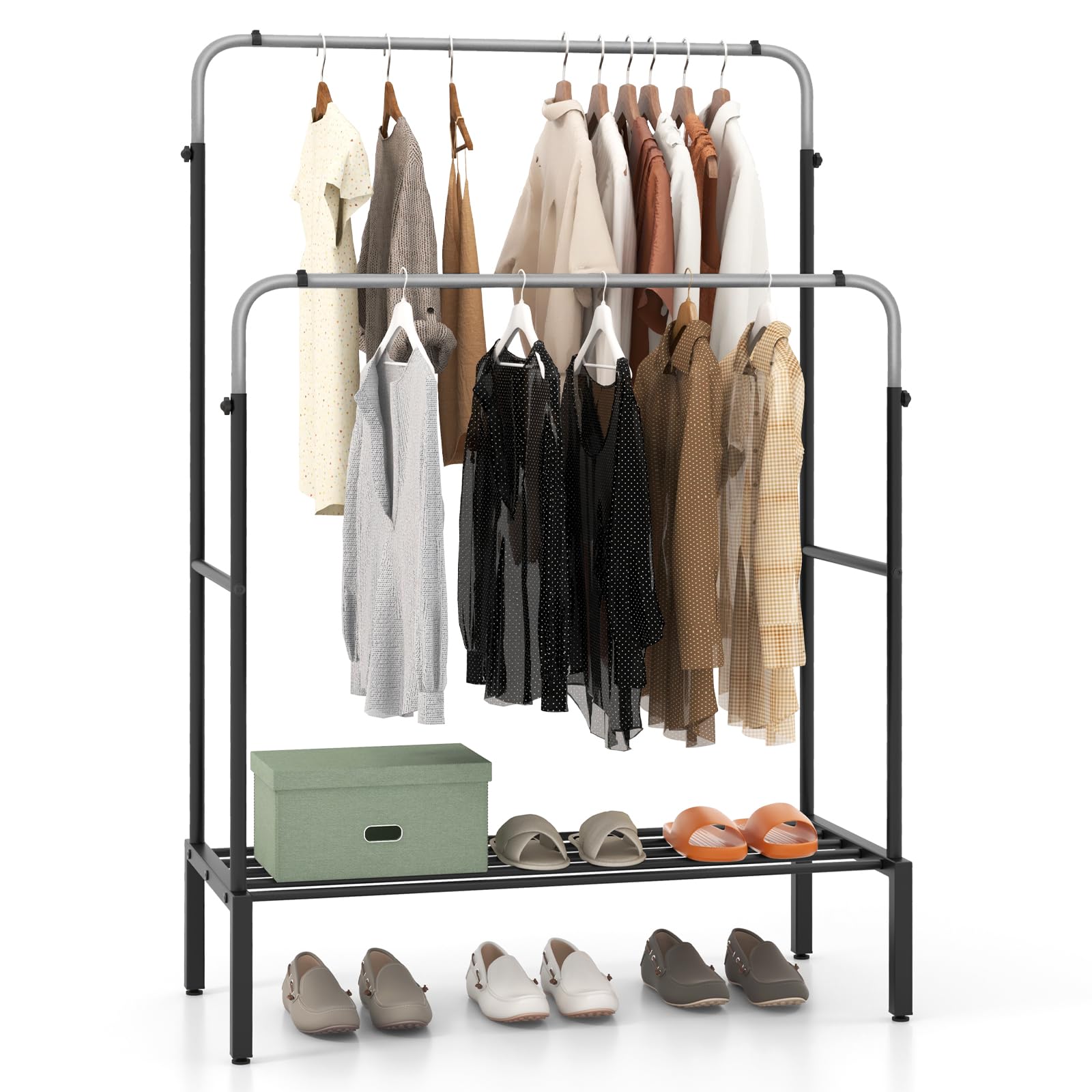 Giantex Double Rods Garment Rack, 2 Heights Adjustable Clothing Rack, Heavy Duty Metal Frame Hanging Clothes Rack