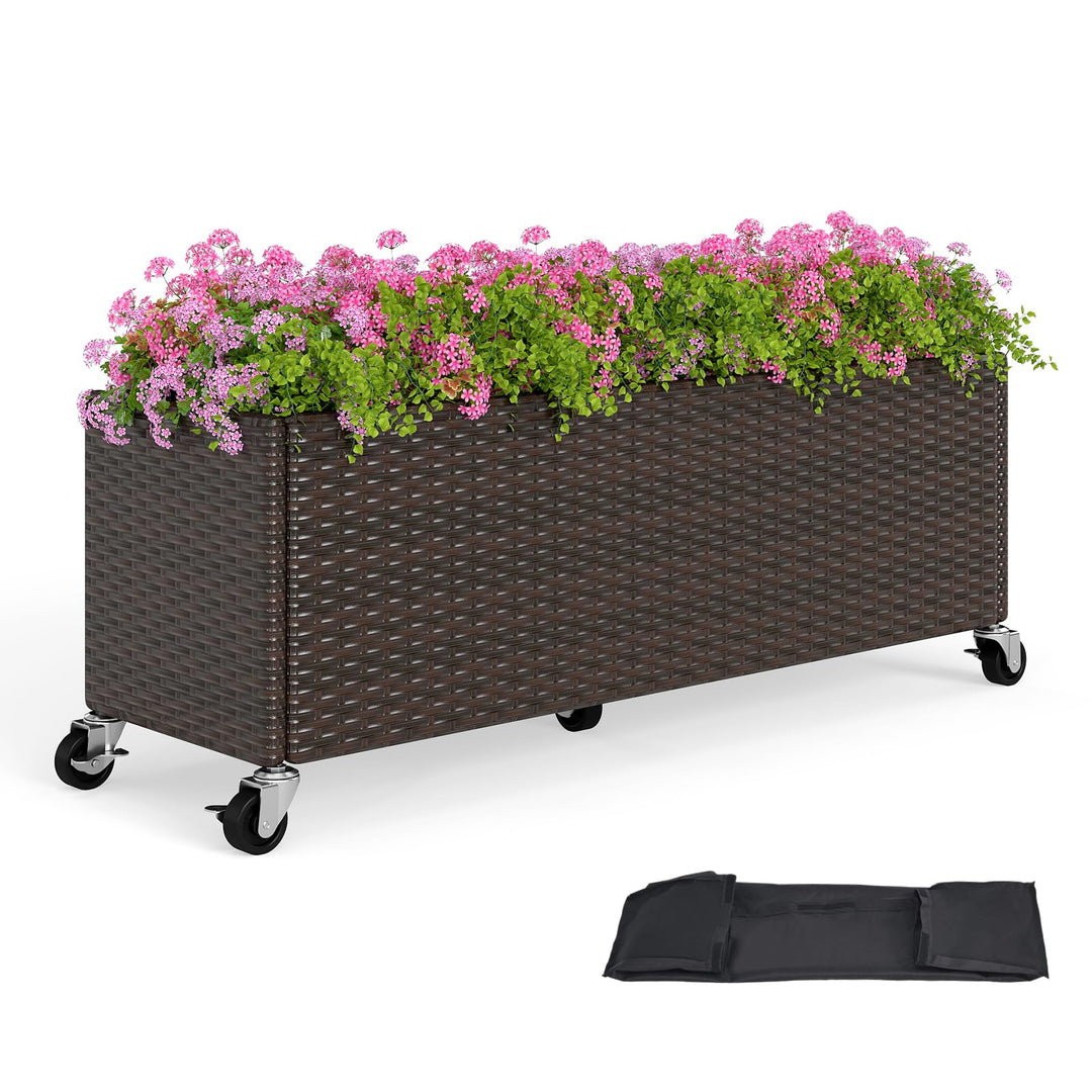 Giantex 38”x12”x14" Wicker Raised Garden Bed with Wheels