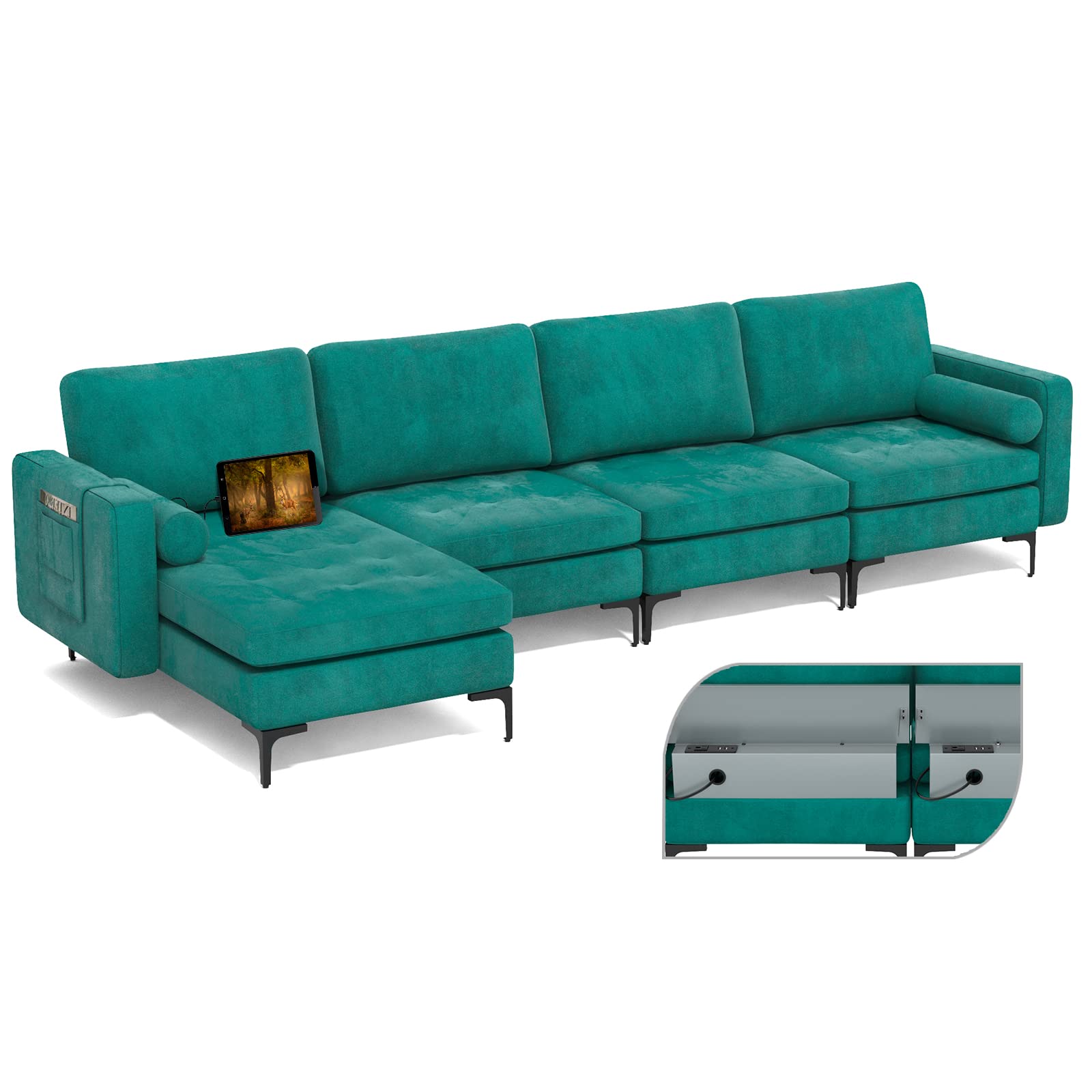 Giantex Sectional Sofa Couch, Convertible Sleeper with 2 or 1 USB Ports Socket