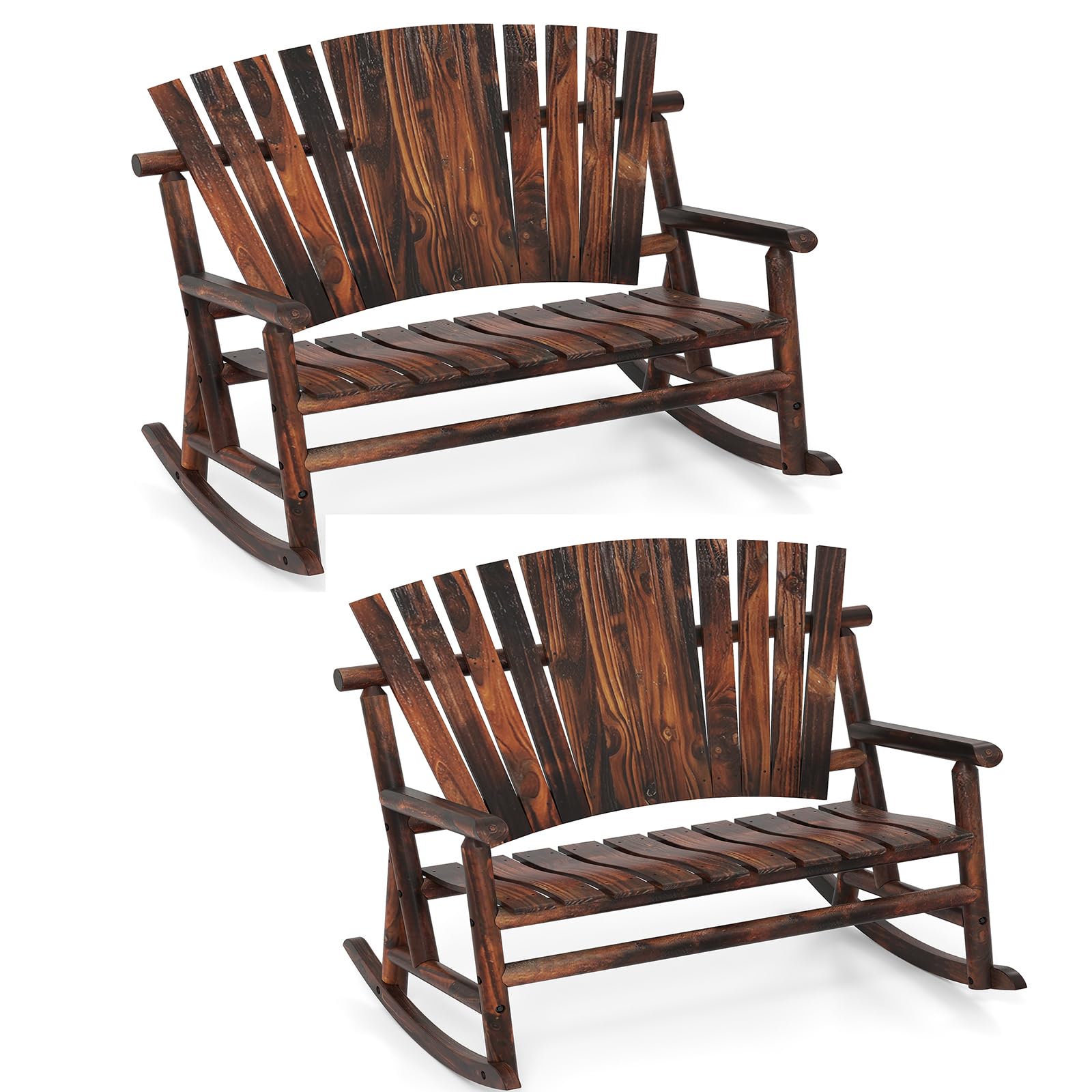 Outdoor Rocker Bench Giantex 1/2 Pcs Outdoor Wooden Rocking Bench(51”x38”x46”) – Giantexus