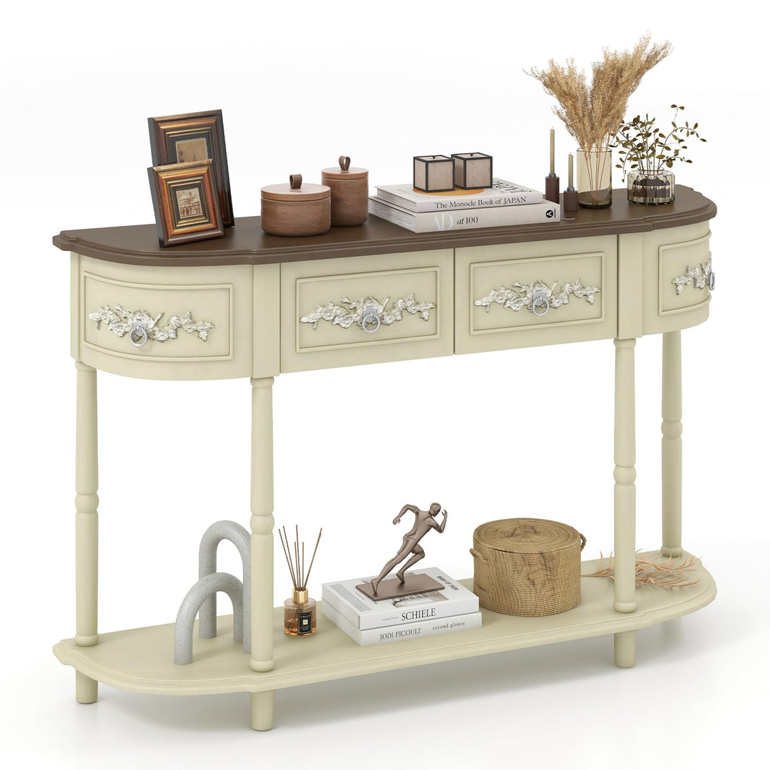 Giantex Retro Console Table with Drawers, 52" Long Narrow Sofa Table w/Open Shelf
