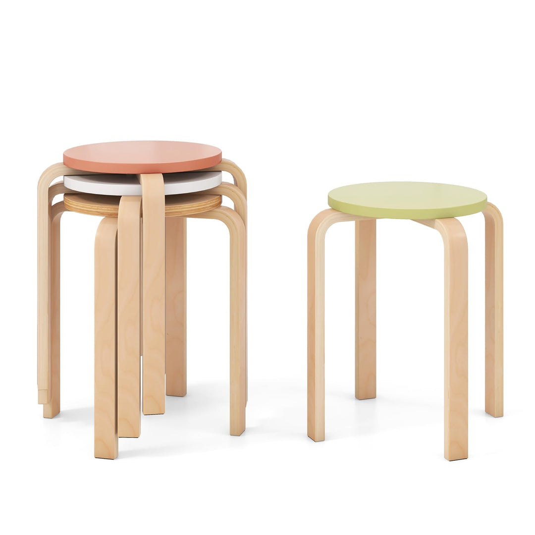 Giantex Bentwood Stackable Stools Set of 4, 18" Round Stacking Backless Nesting Stools