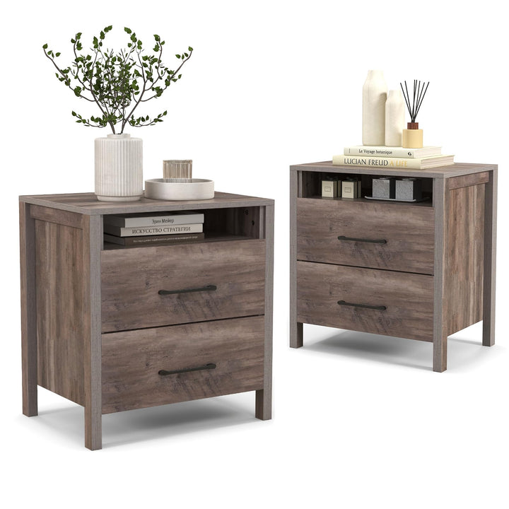 Giantex Farmhouse Nightstand, Rustic Wood Bedside Table