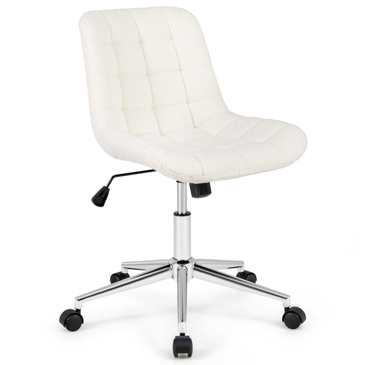 Giantex Armless Office Chair, Modern Faux Fur White Vanity Chair with Wheels & Adjustable Height