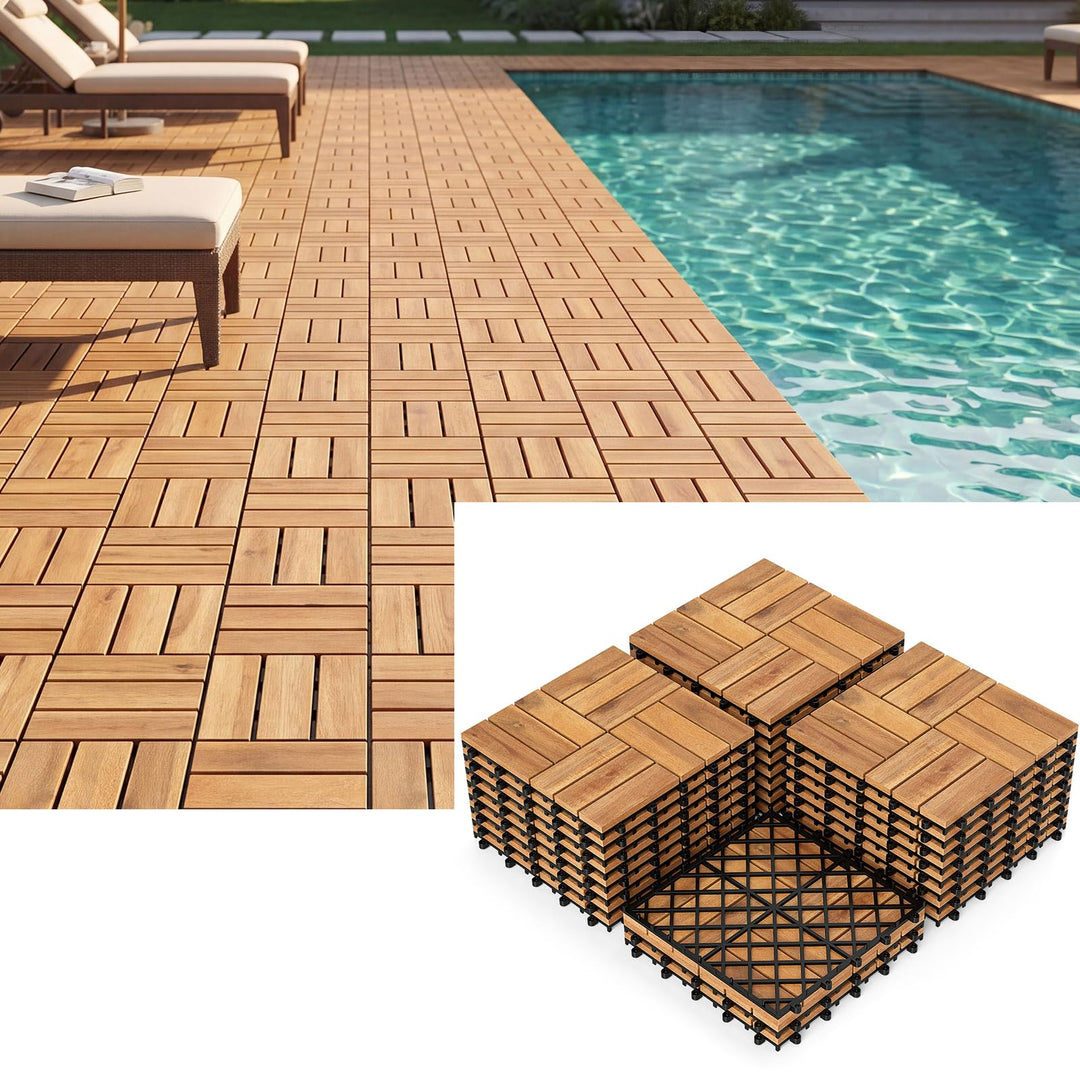 Giantex 12" x 12" Interlocking Acacia Wood Deck Tiles