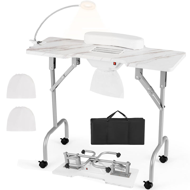 Giantex Foldable Nail Desk Manicure Table with Built in Dust Collector Fan