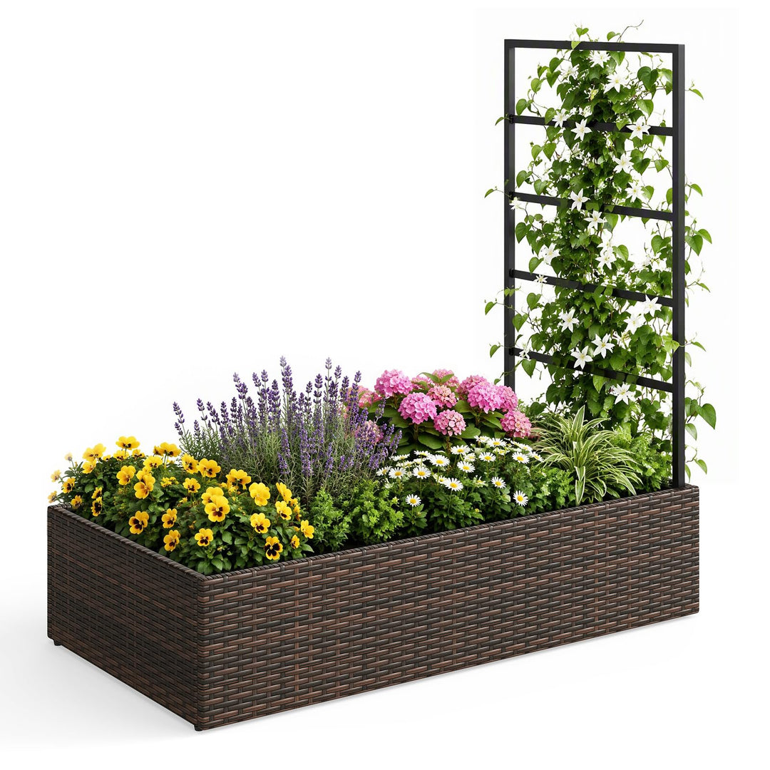 GIANTEX 44" Rattan Raised Garden Bed with Trellis (1/2)