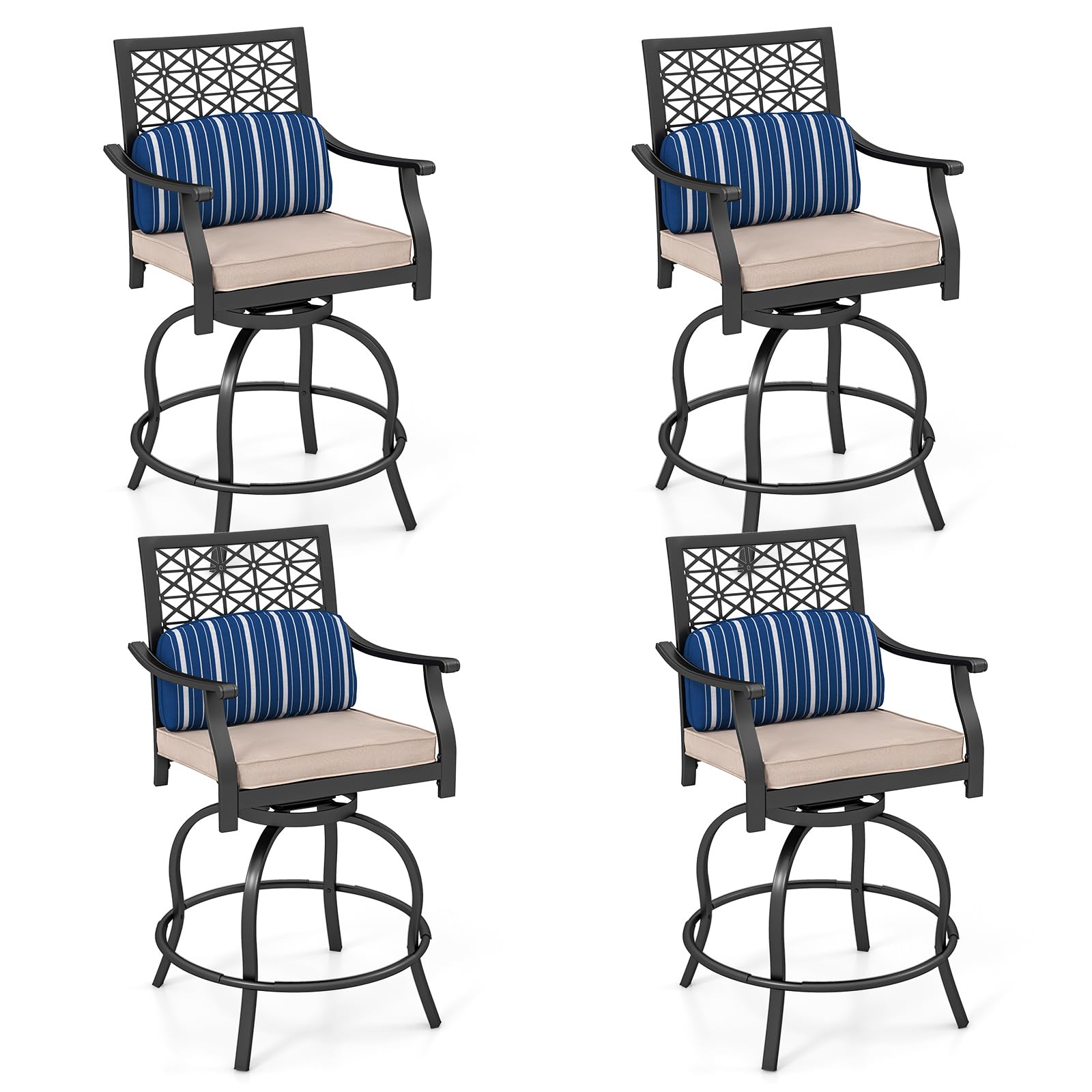 Giantex Outdoor Bar Stools, Metal Patio Bar Chairs with Cushion & Lumbar Pillow