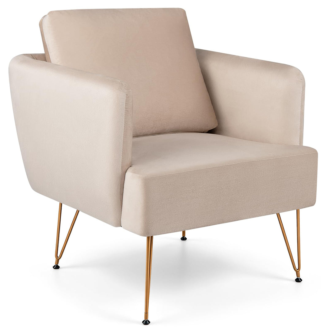GIANTEX Modern Upholstered Arm Chair w/Golden Metal Legs &amp; Back Cushion (1/2)