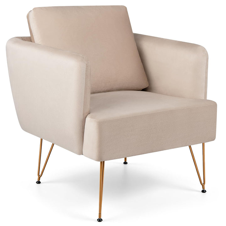 GIANTEX Modern Upholstered Arm Chair w/Golden Metal Legs &amp; Back Cushion (1/2)