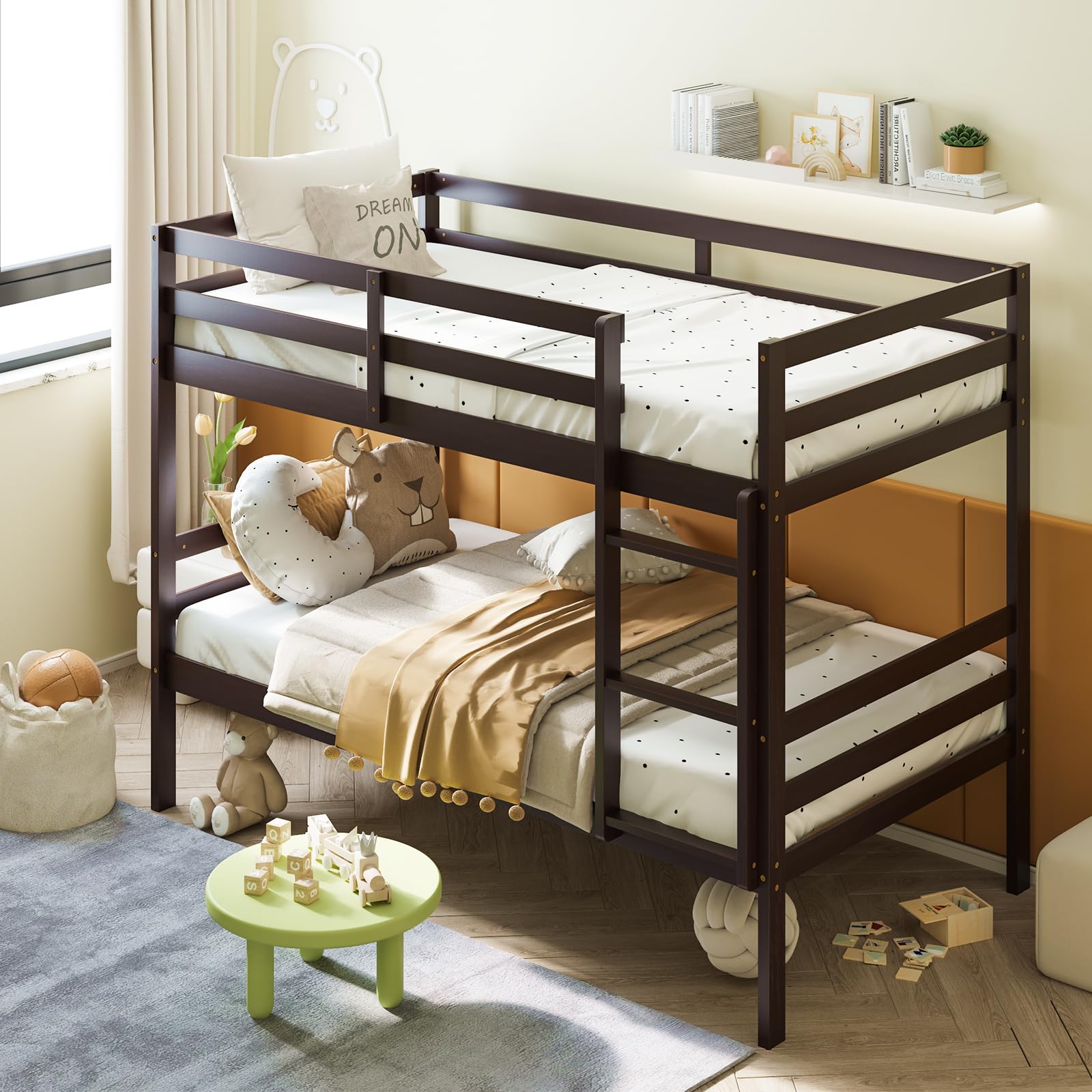 Giantex Bunk Bed Twin Over Twin White, Solid Wood Bunk Bed