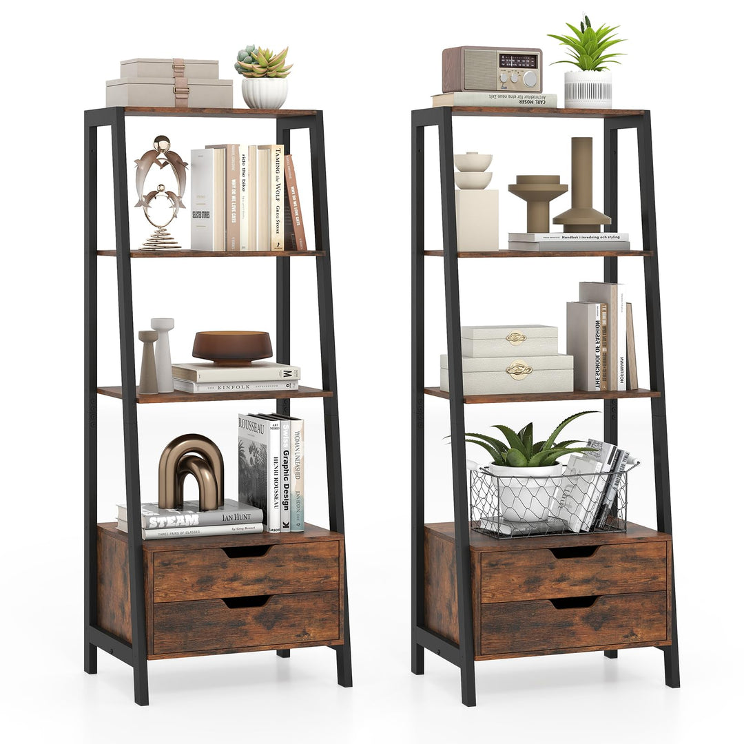 Giantex 4-Tier Bookshelf with 2 Drawers Set of 1/2