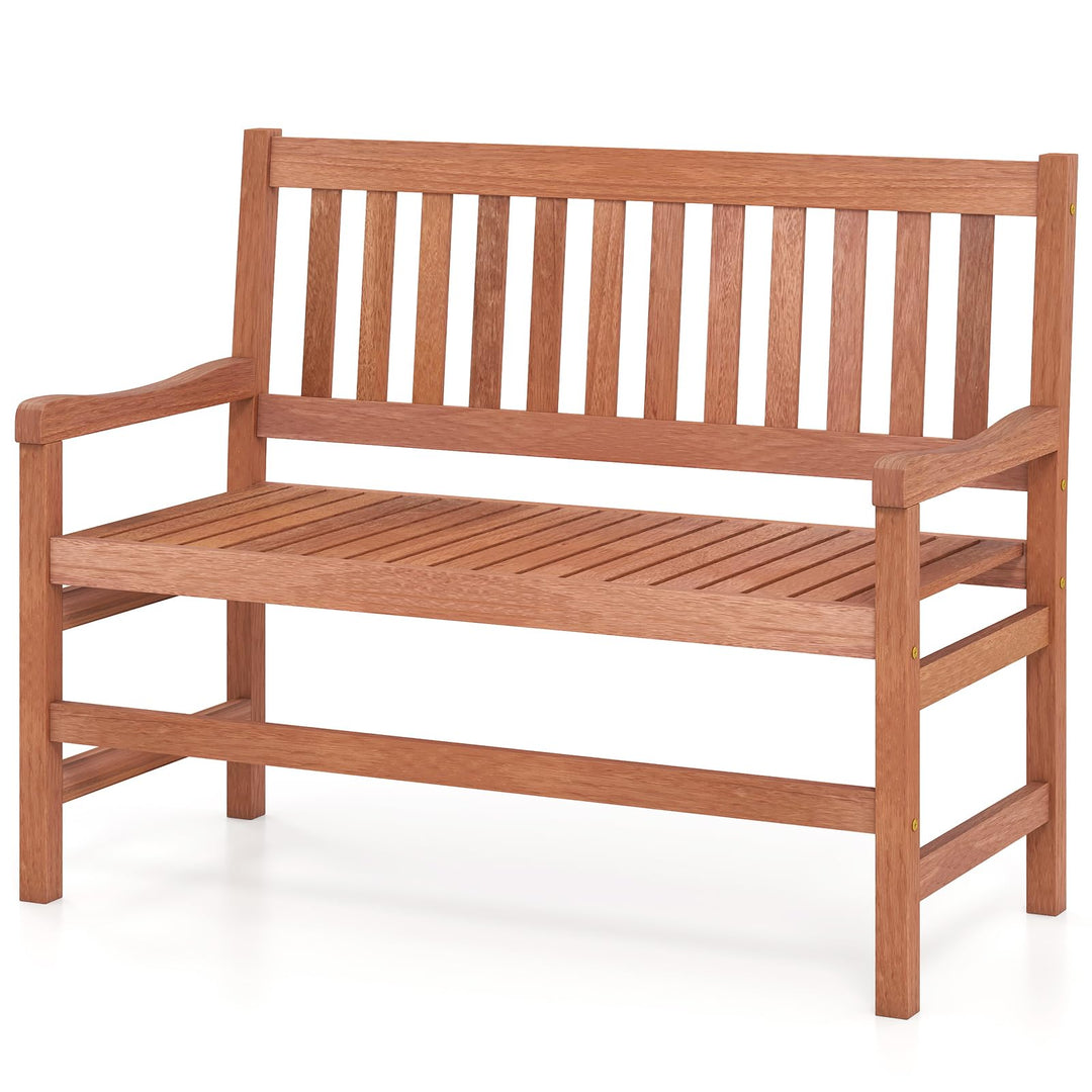 GIANTEX 44 Inch Solid Wood Patio Bench with Slatted Backrest &amp; Armrests