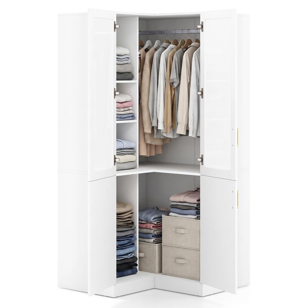 GIANTEX 70" L-shaped Armoire Wardrobe Closet with Glass Doors &amp; Adjustable Shelves