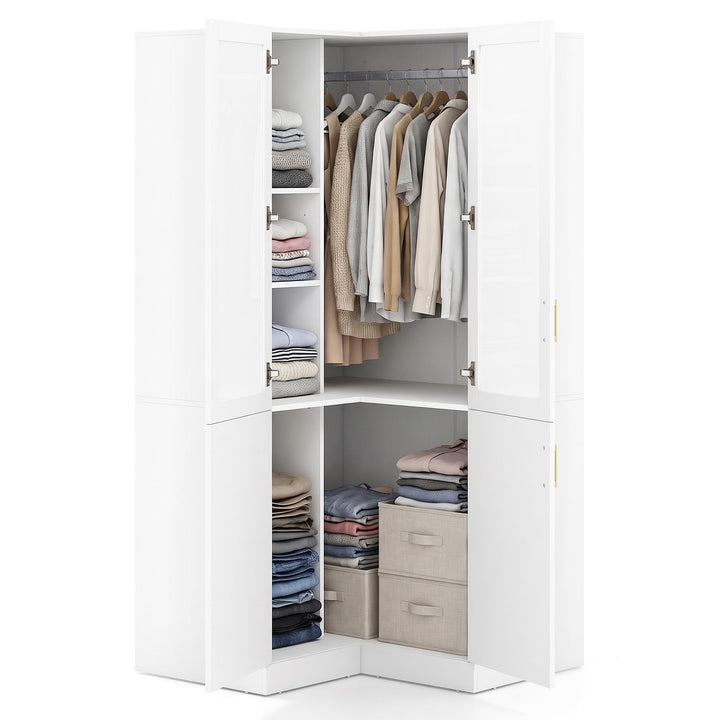 GIANTEX 70" L-shaped Armoire Wardrobe Closet with Glass Doors &amp; Adjustable Shelves