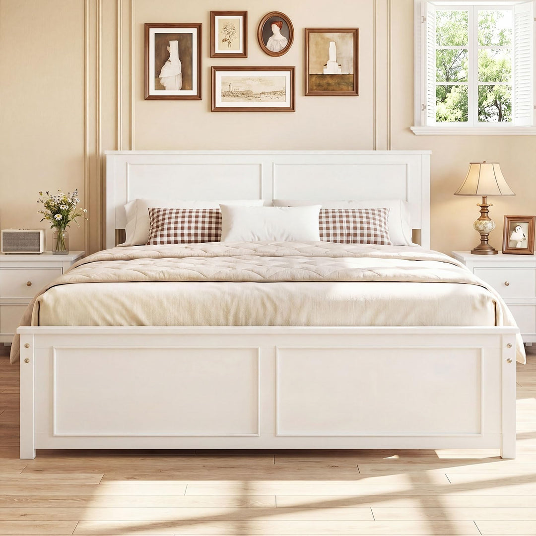 Giantex Wood Queen/Full/Twin Size Farmhouse Solid Platform Bed