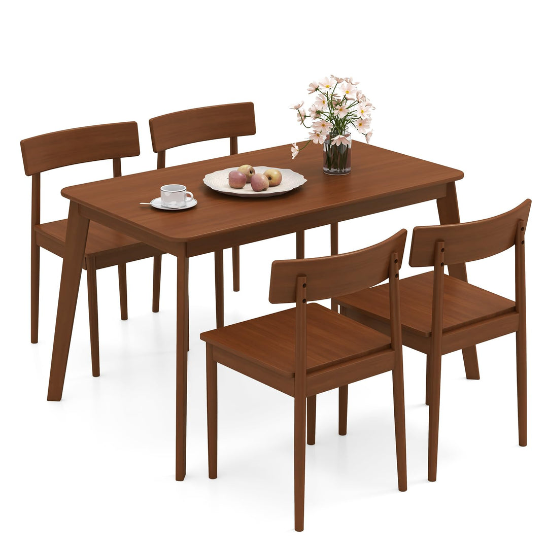 Giantex Rectangular Kitchen Table and 4 Chairs Set with Rubber Wood Frame