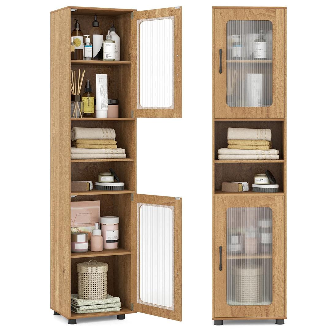 Giantex 67" Tall Bathroom Storage Cabinet | Narrow Freestanding Cabinet with 2 Fluted Doors