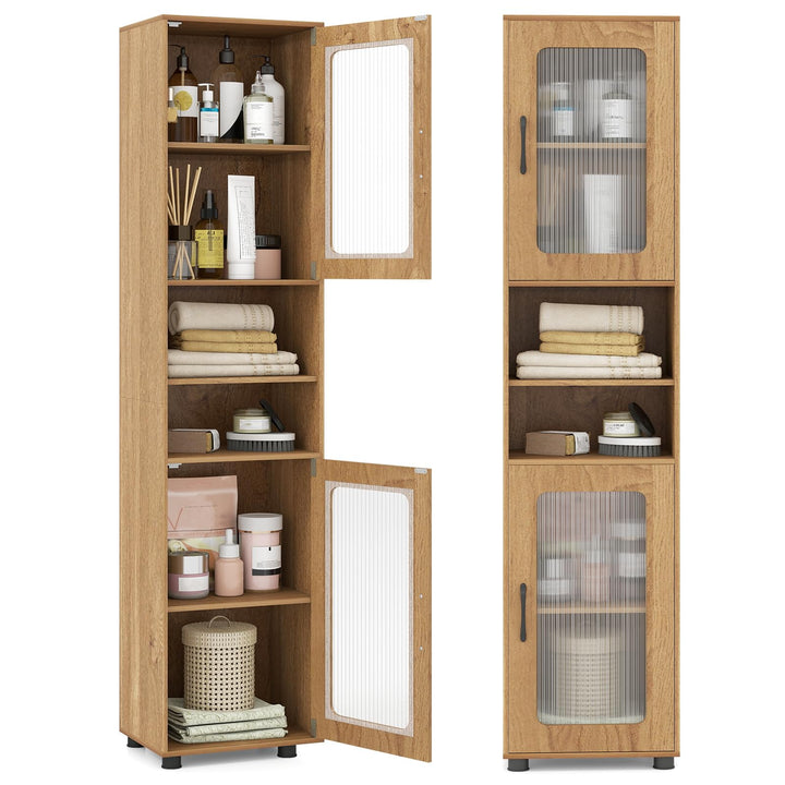 Giantex 67" Tall Bathroom Storage Cabinet | Narrow Freestanding Cabinet with 2 Fluted Doors