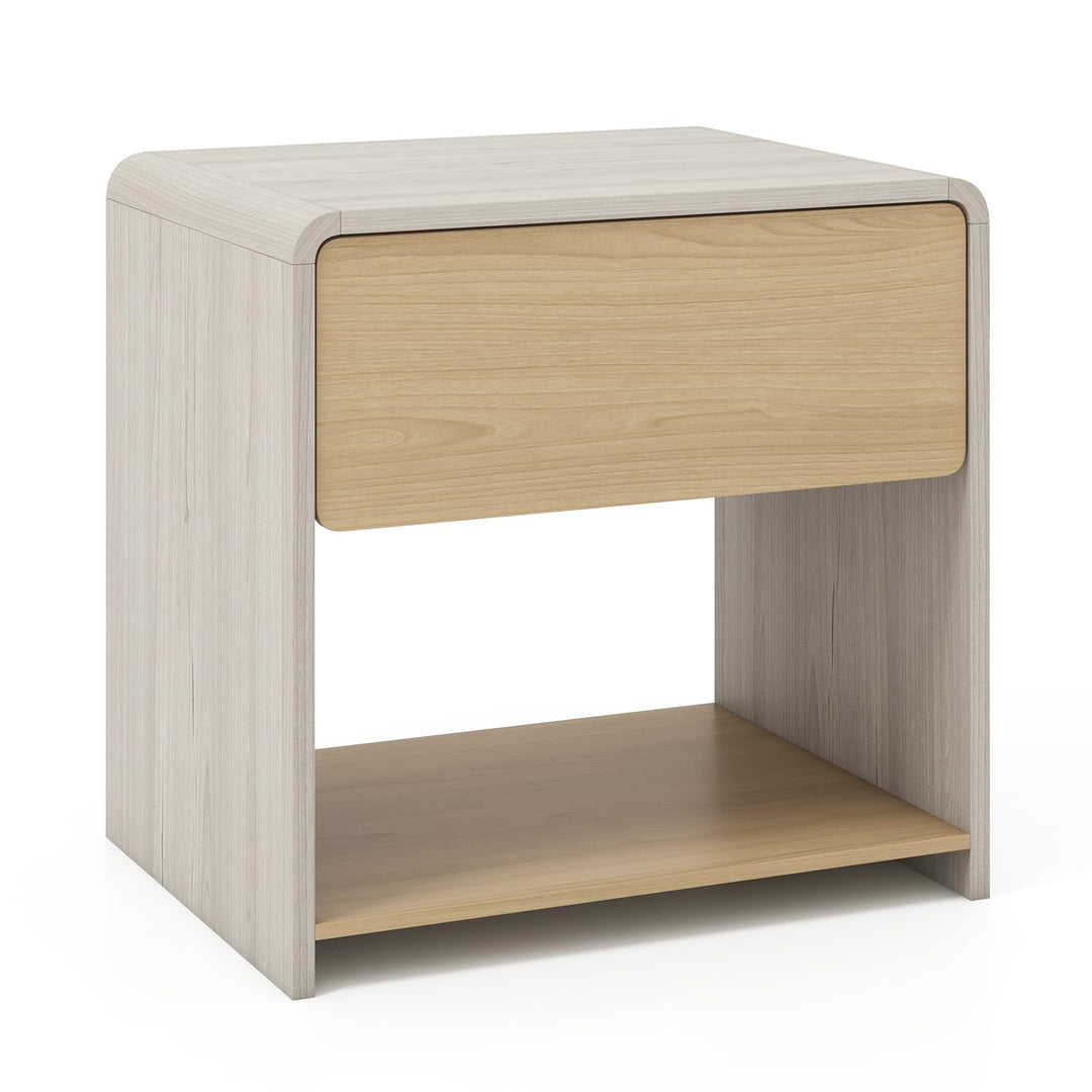 Giantex Modern Nightstand with Drawer Set of 1/2 Storage Open Shelf