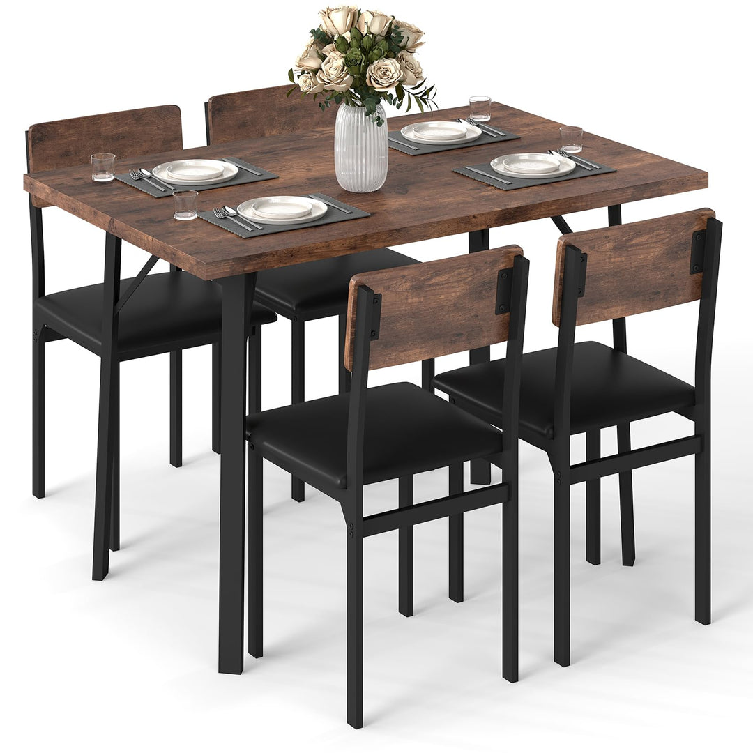 Giantex 5-Piece Dining Table Set for 4 People Industrial Kitchen Table and 4 PU Leather Chairs