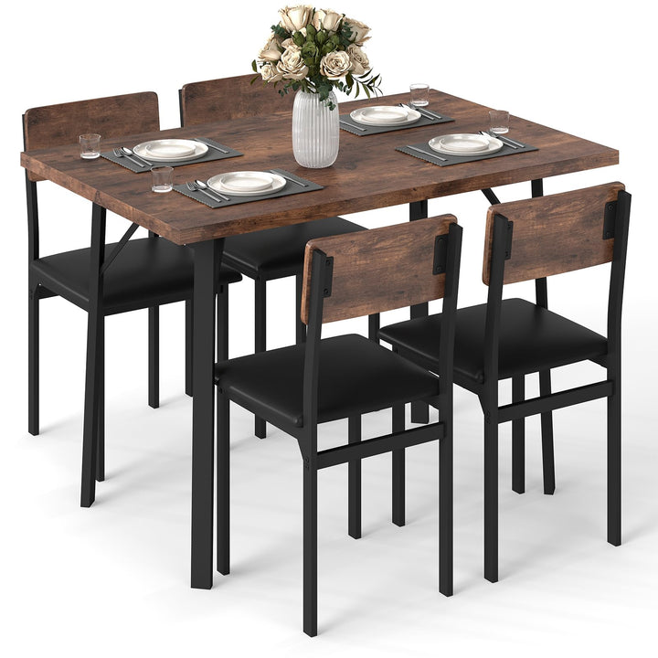 Giantex 5-Piece Dining Table Set for 4 People Industrial Kitchen Table and 4 PU Leather Chairs