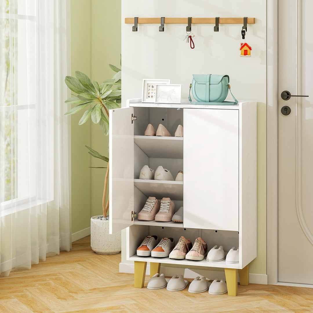 Giantex 5-Tier Shoe Cabinet with Doors, Faux Marble Shoe Rack Organizer with Anti-Tipping Kit & Flat Tilting Storage Shelves