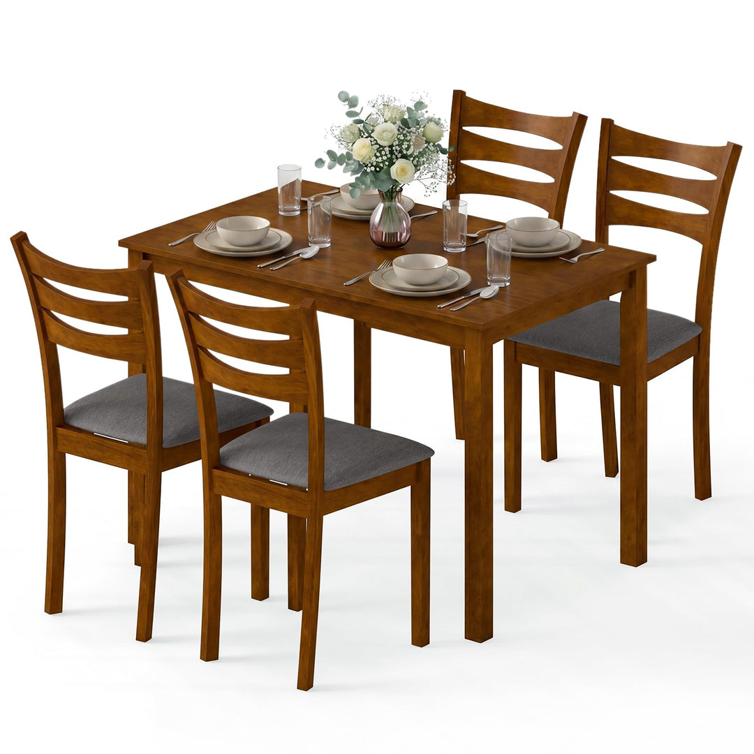 Giantex Rectangular Kitchen Table Set w/ 4 Upholstered Chairs
