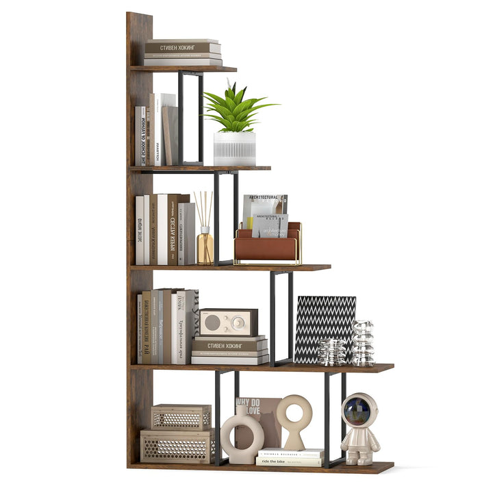 Giantex 5-Tier Stepped Bookshelf | 62" Tall Ladder Corner Bookcase W/Stable Metal Support
