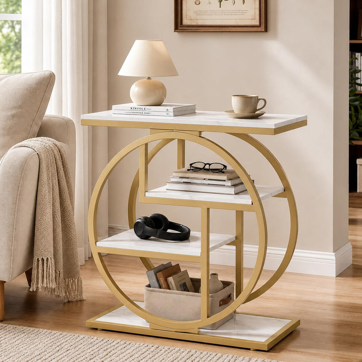 GIANTEX 4-Tier Faux Marble Sofa Side Table with 4 Open Shelves (1/2)