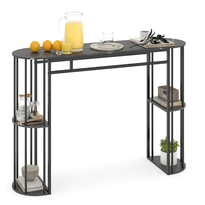 Giantex 60 Inches Bar Table for 2-4 with Faux Marble Tabletop and Storage Shelves