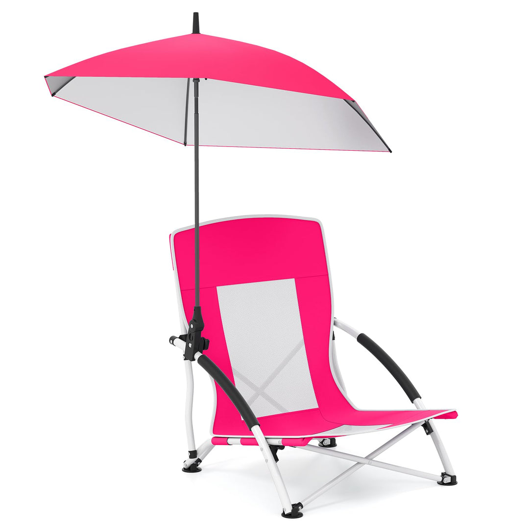 Giantex Low Folding Beach Chair with Detachable & Adjustable Umbrella