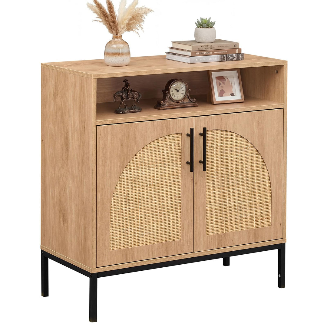 Giantex 32" Sideboard Buffet Cabinet with 2 Natural Rattan Decorated Doors (1/2)