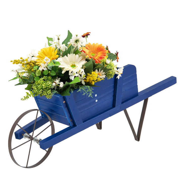 Giantex Wooden Wagon Planter, Small Wheelbarrow Wagon Flower, Indoor & Outdoor Raised Bed