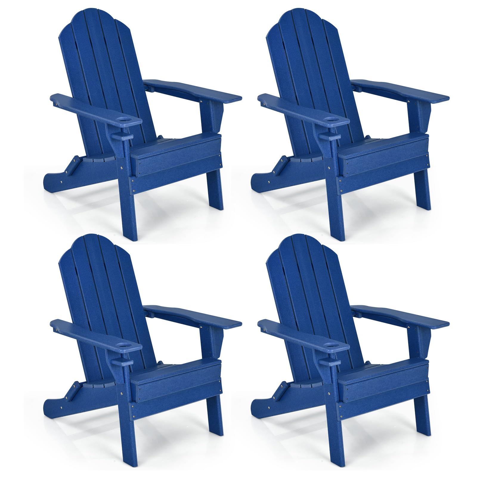 Adirondack Chair Outdoor Folding Chairs, Weather Resistant Patio Chair with Built-in Cup