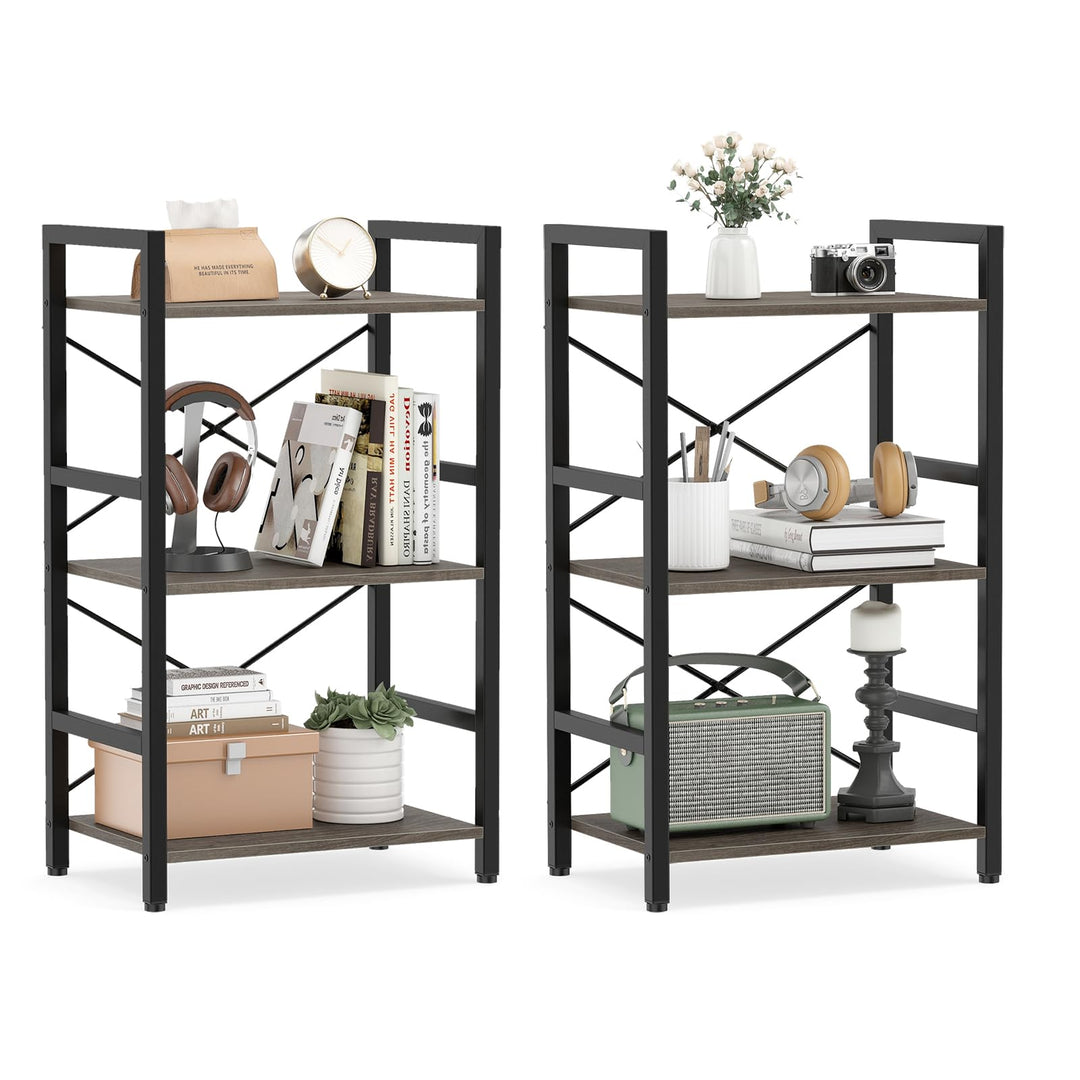Giantex 3-Tier Bookshelf Narrow Freestanding Display Shelf with Metal Frame &amp; Wooden Storage Racks