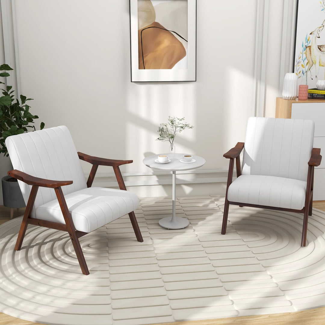 Giantex Mid-Century Modern Accent Chair - Comfy Upholstered Lounge Chair with Arms, Anti-Slip Felt Pads