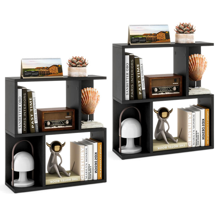 Giantex 3-Tier S-Shaped Bookshelf, Modern Geometric Bookcase, Freestanding Display Shelf for Small Space