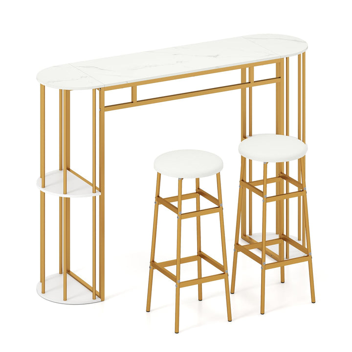 Giantex 3 Pieces Bar Table Set for 2 with 2 Padded Stools