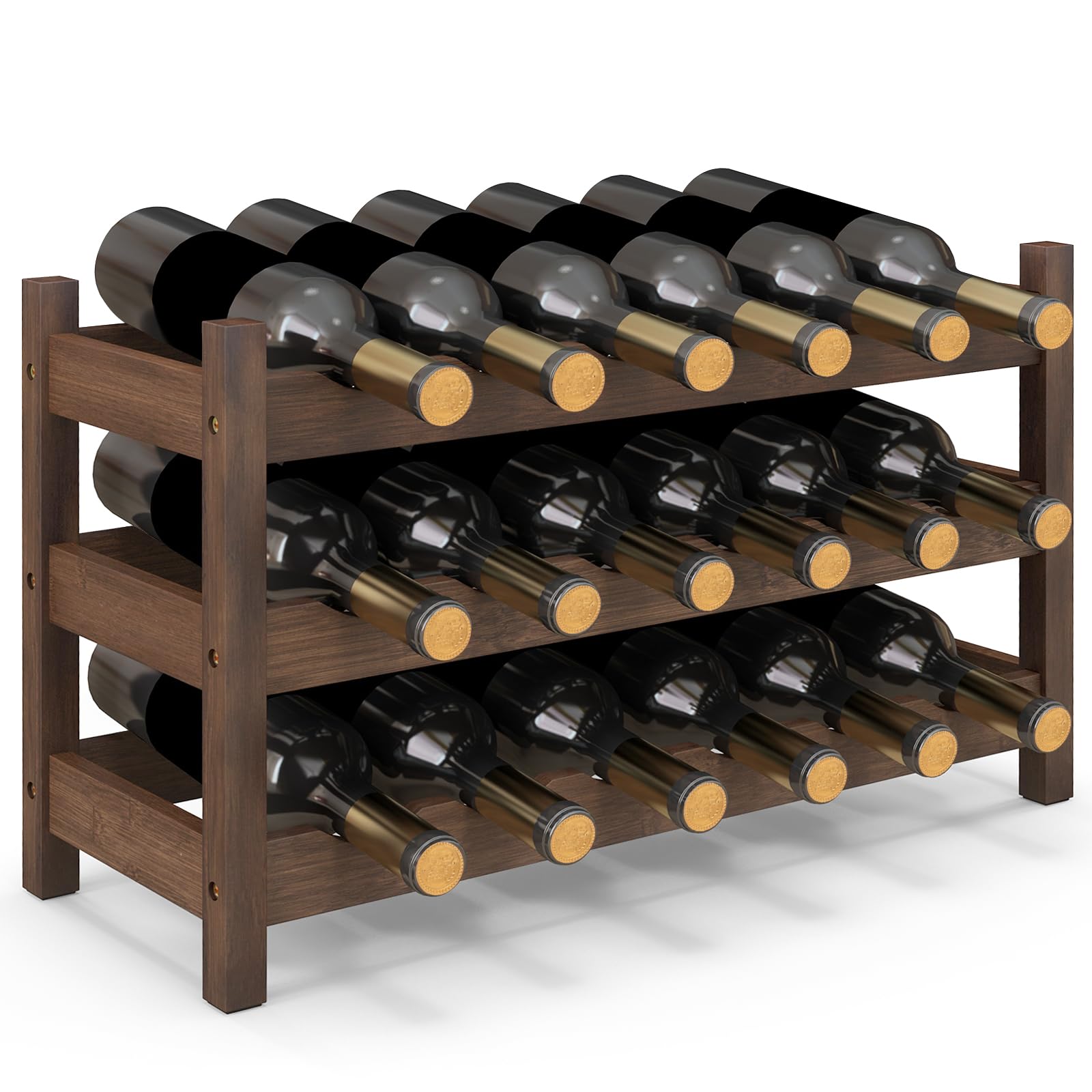 Giantex Bamboo Wine Rack, 2/3 Tier 12/18 Bottle Wine Storage Cabinet Shelf