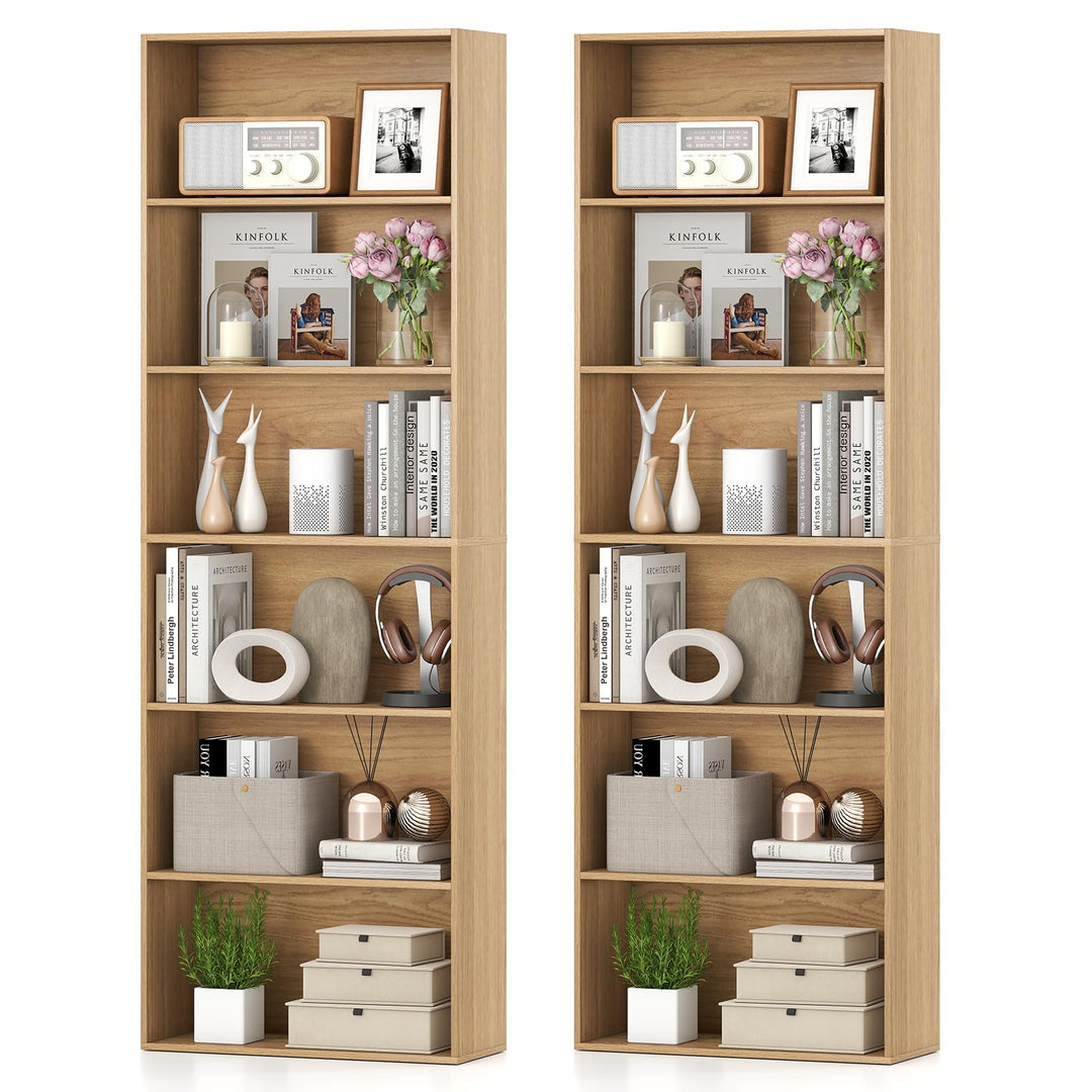 Giantex 6-Tier Bookcase, 70" Tall Wooden Bookshelf, Freestanding Storage Organizer w/Open Shelves