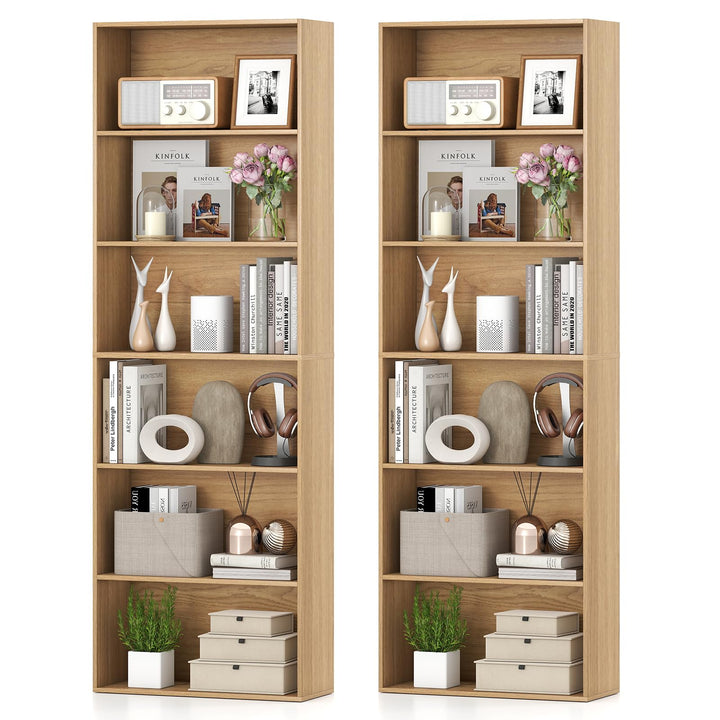 Giantex 6-Tier Bookcase, 70" Tall Wooden Bookshelf, Freestanding Storage Organizer w/Open Shelves