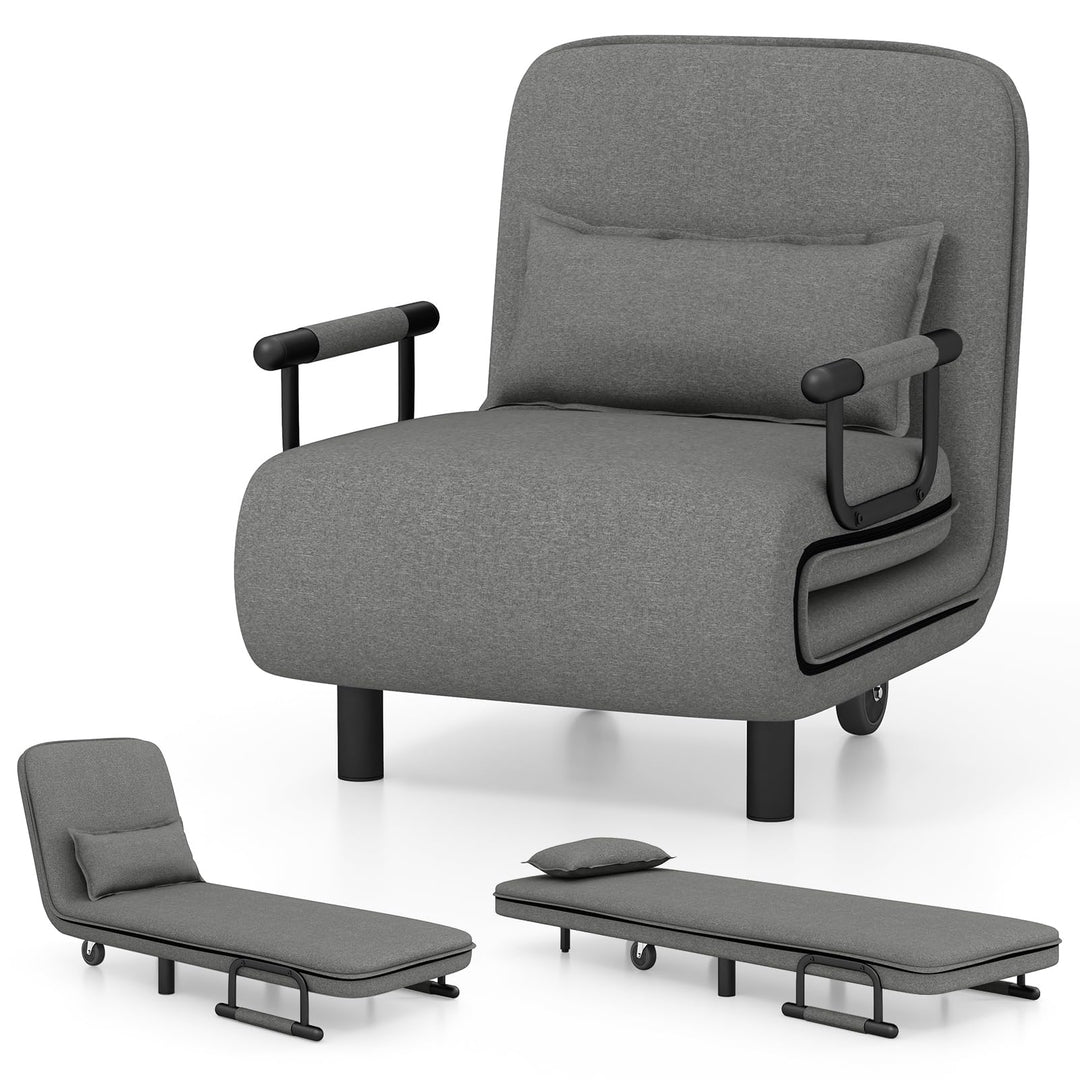 Giantex Convertible Sofa Bed, 3-in-1 Folding Sleeper Chair with 5-Position Adjustable Backrest, Wheels, 2 Legs
