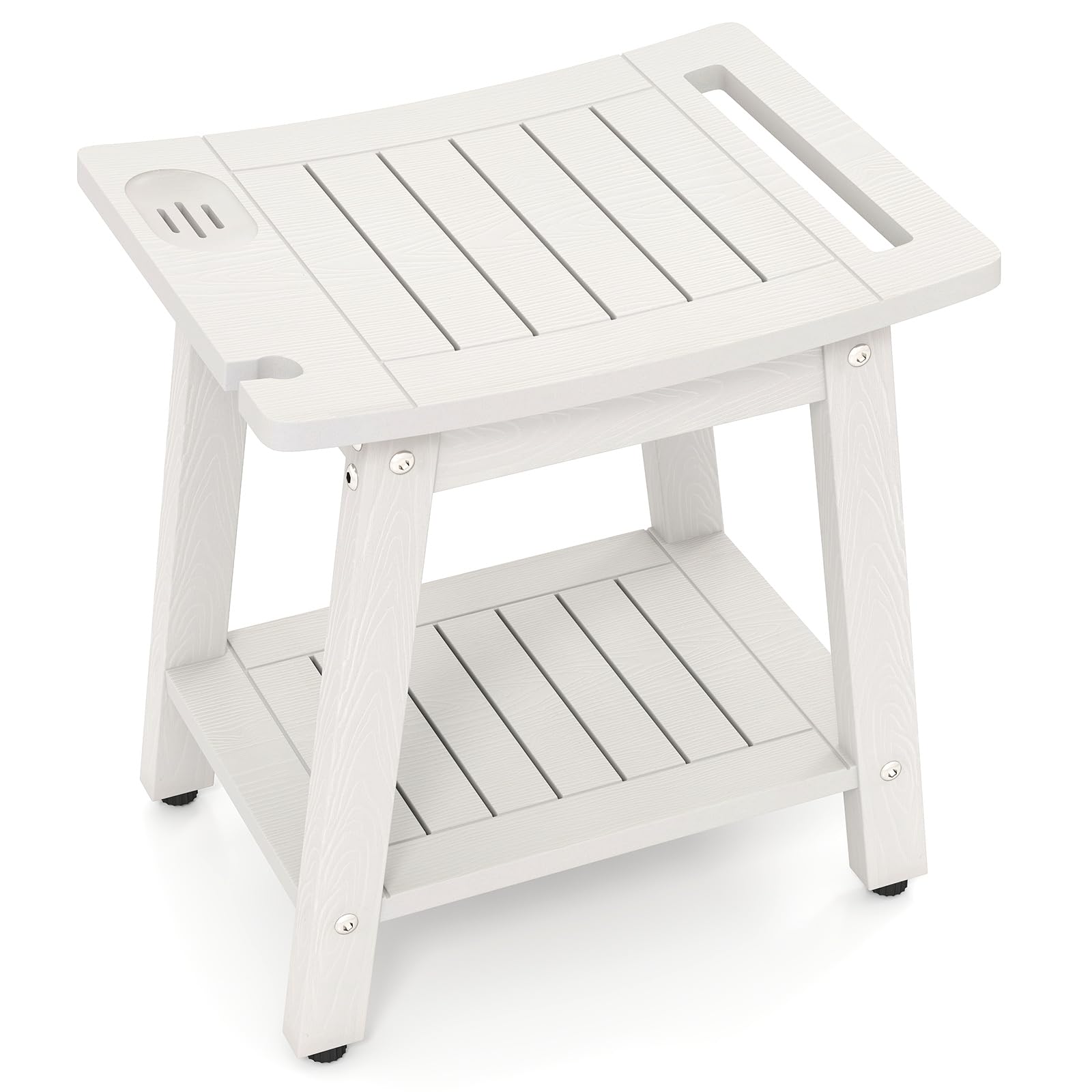 Giantex Shower Bench HIPS Waterproof Bath Spa Seat with Storage Shelf