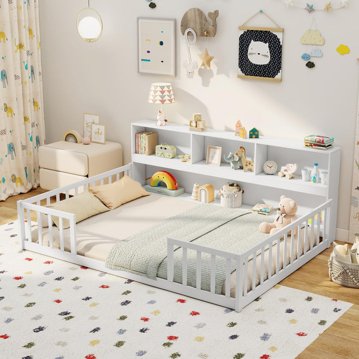 Giantex Wooden Montessori Bed Frame with Bookcase