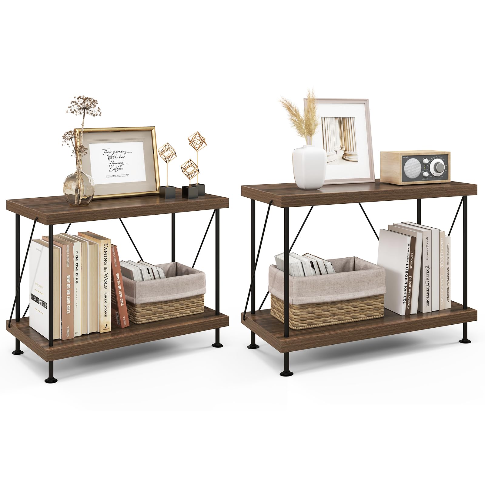 Giantex 3-Tier Open-Back Bookshelf, Freestanding Display Rack, Metal Frame Storage Shelf